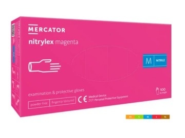 MERCATOR nitrylex magenta 100 szt. rękawice diagnostyczne i ochronne, nitrylowe, bezpudrowe, różowe