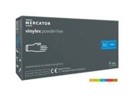 MERCATOR vinylex powder free 100 szt. rękawice diagnostyczne i ochronne, winylowe, bezpudrowe, transparentne